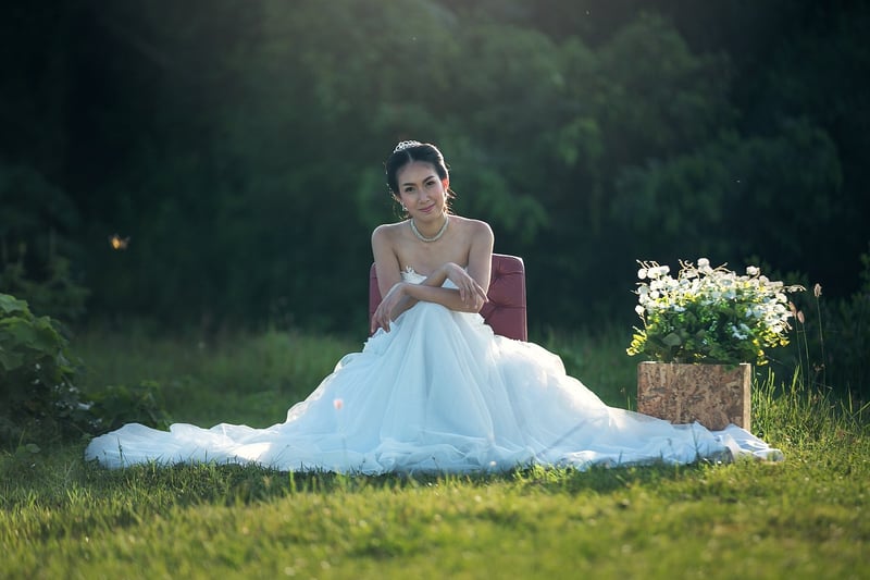 Bride in a colored wedding dress